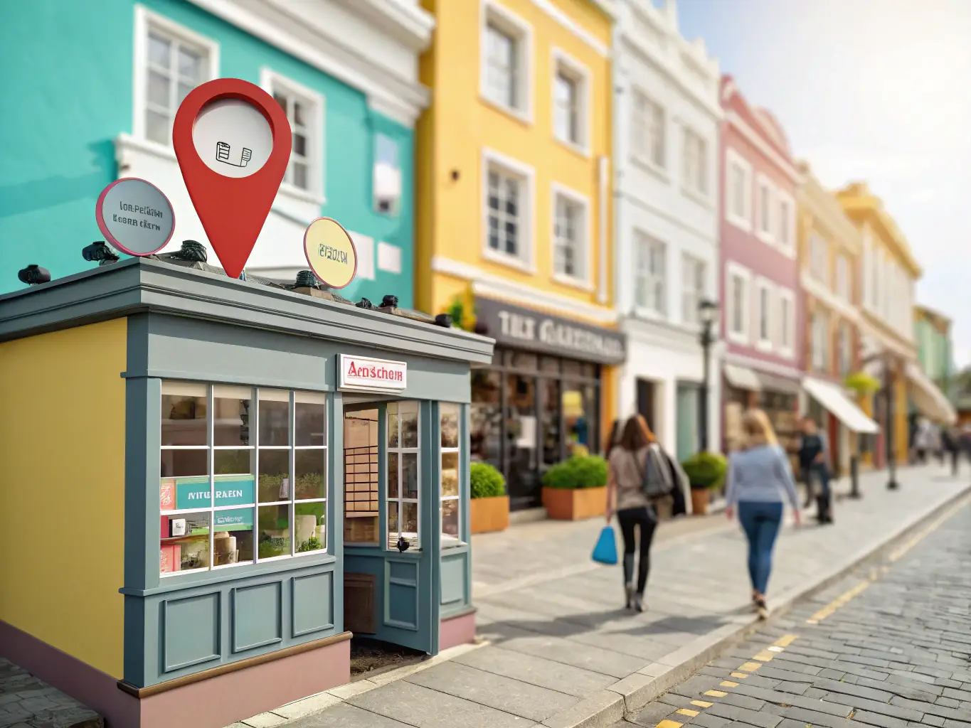 A visually appealing image showcasing a map with pins indicating local businesses and customers interacting, symbolizing the connection between local SEO and customer engagement.