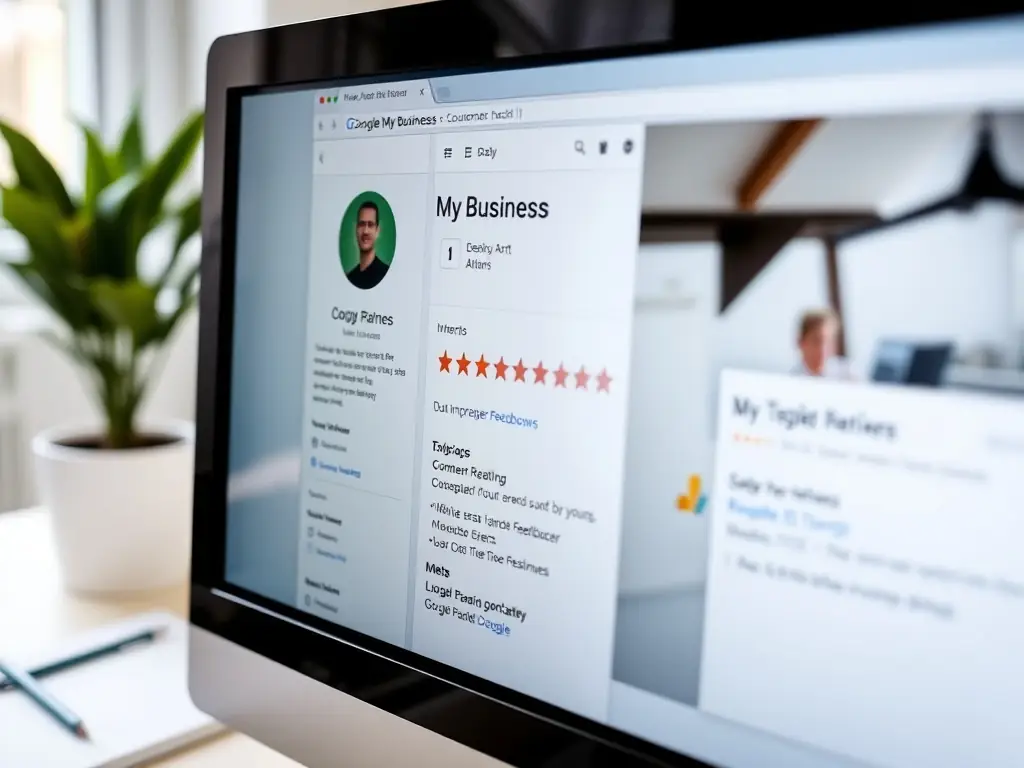 A professionally managed Google Business Profile dashboard showing positive metrics and customer engagement, illustrating the benefits of Google Business Profile management.