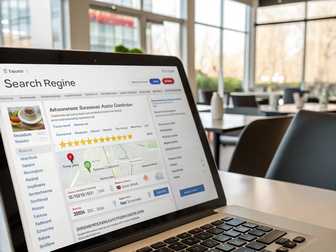 An image of a search engine results page showing a local business at the top with positive reviews, used to represent the Local SEO Strategies service.